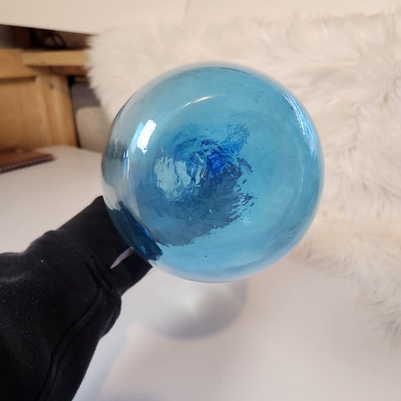 Vintage MID-CENTURY Art Glass Aqua Blue Vase Pitcher Funky Handle MCM Blenko ? - Picture 7 of 9